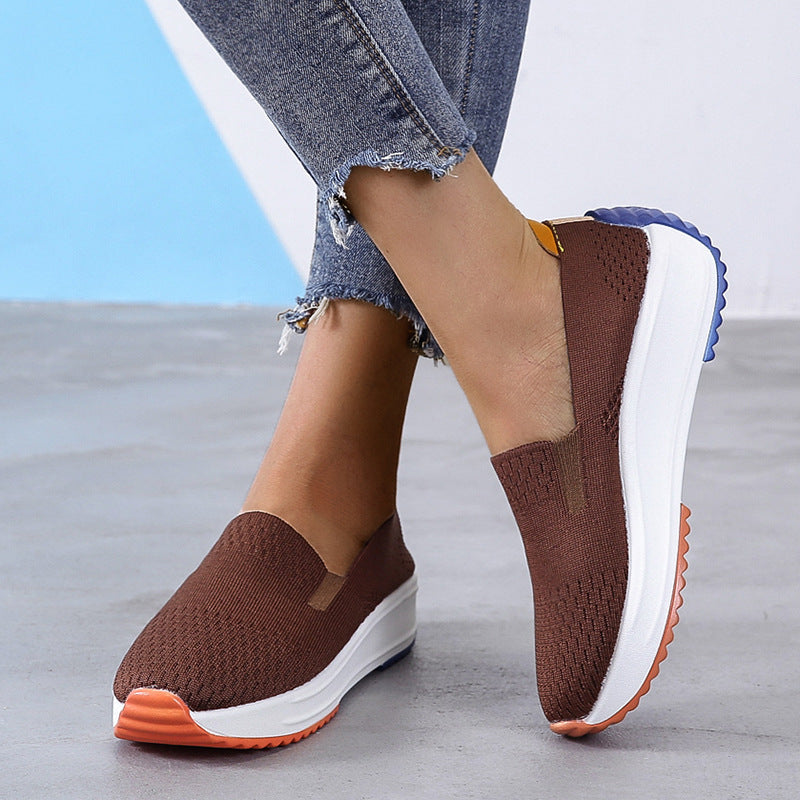Damen Komfortable Slip-On Sneakers mit atmungsaktivem Strickdesign und dämpfender Sohle R&B