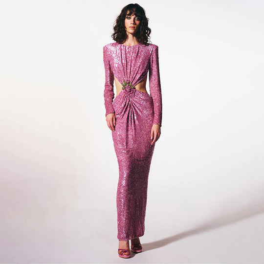 Damen Glamouröses Abendkleid mit schimmernden Pailletten und innovativen Drapierungsdetails R&B