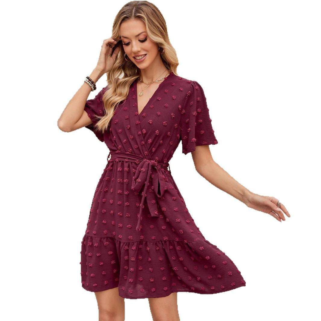 Damen Wickelkleid mit Struktur und Taillengürtel R&B