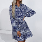 Damen Hemdblusenkleid mit Bindegürtel und modischem Leopardenmuster