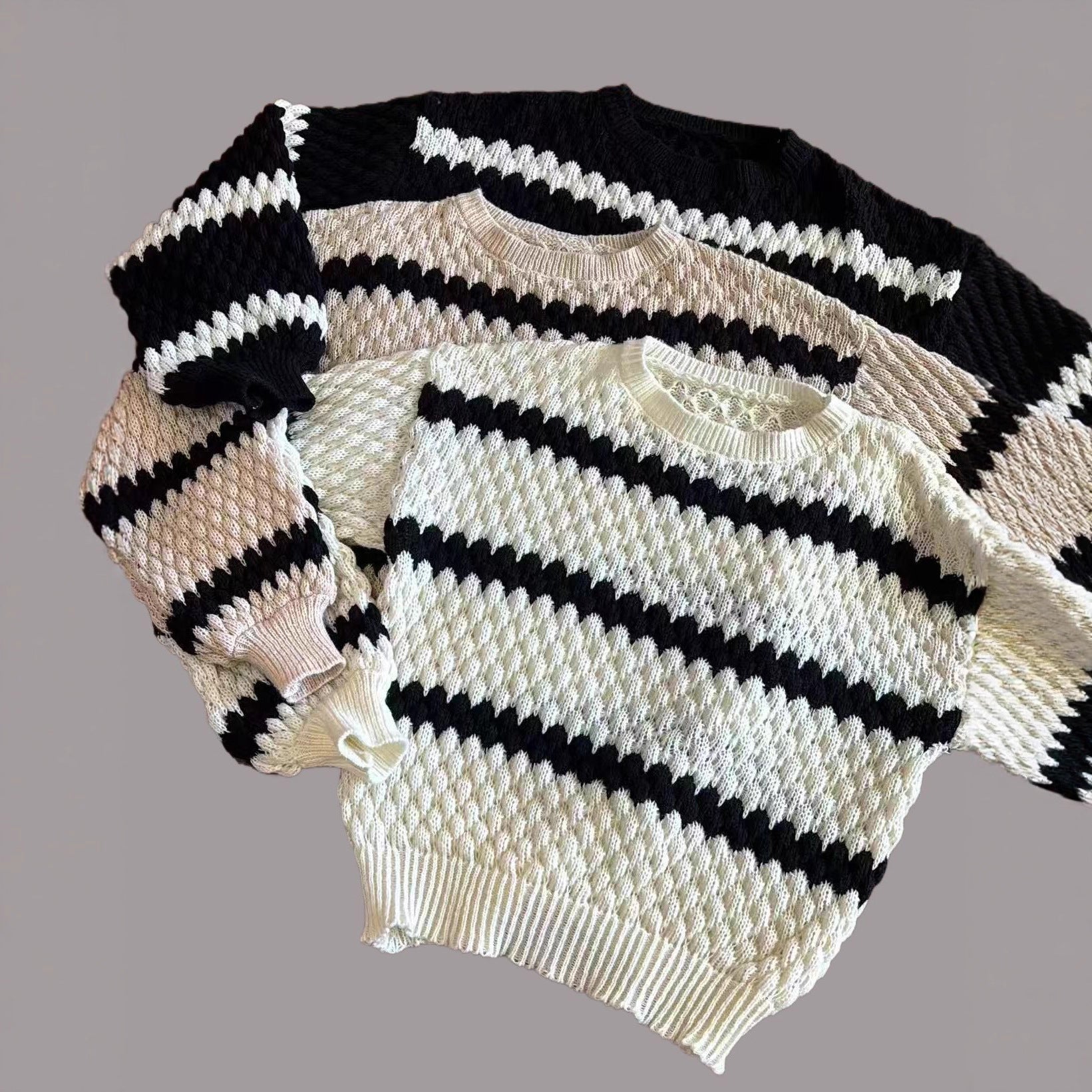 Damen Grobstrickpullover mit auffälligem Wellenmuster und lässigem Schnitt R&B