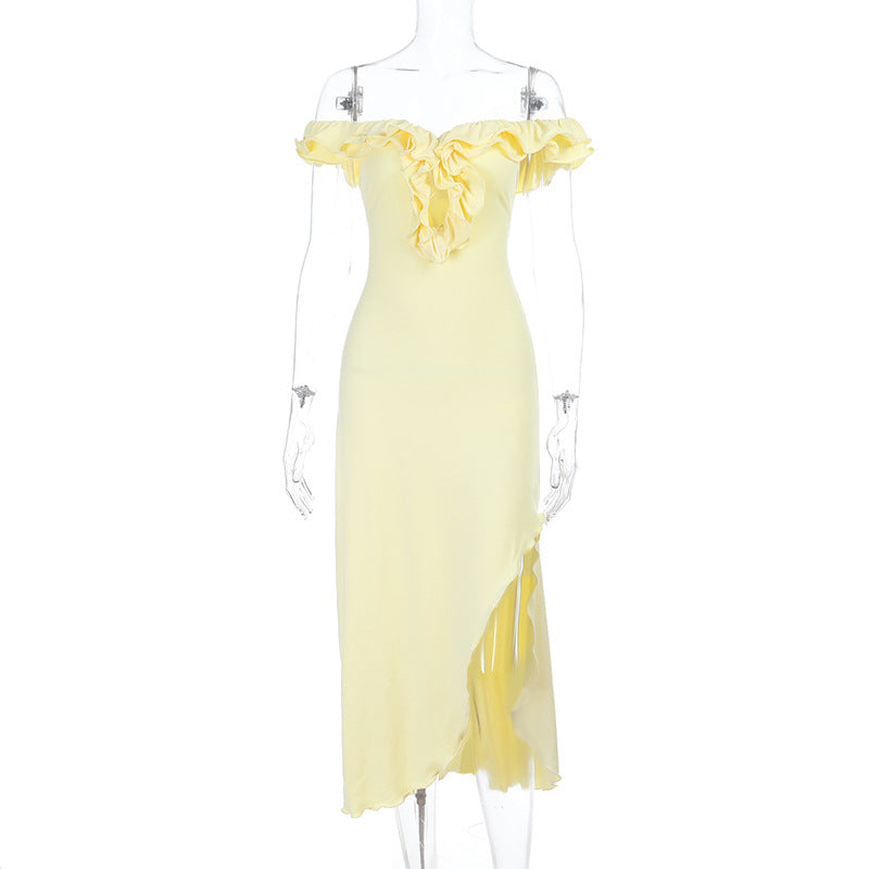 Damen Off-Shoulder Maxikleid mit raffinierten Rüschendetails R&B