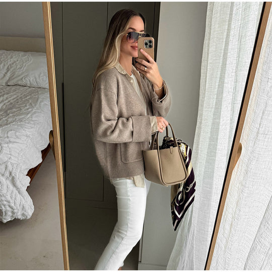Damen weicher Cardigan mit Taschen und Knopfleiste R&B