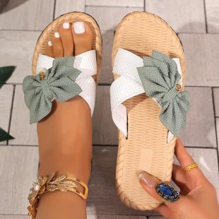 Damen Komfortable Flauscher Pantoletten mit großer Schleifen-Applikation R&B