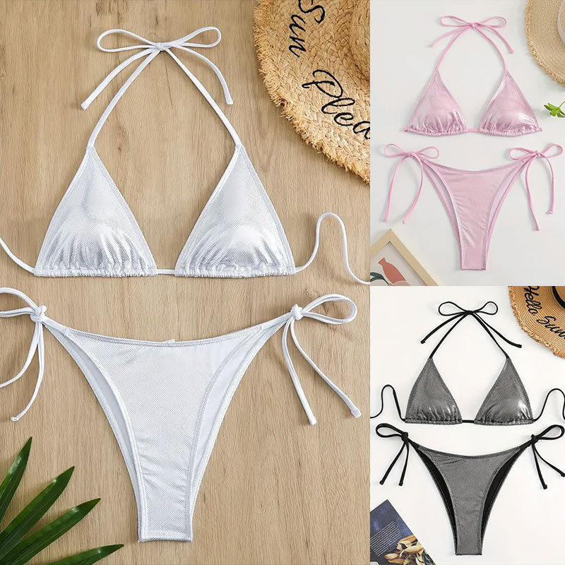 Damen Triangel-Bikini mit glitzerndem Netzdesign R&B