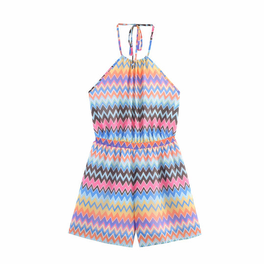 Damen Jumpsuit mit raffiniertem Zickzack-Muster und verstellbaren Trägern R&B