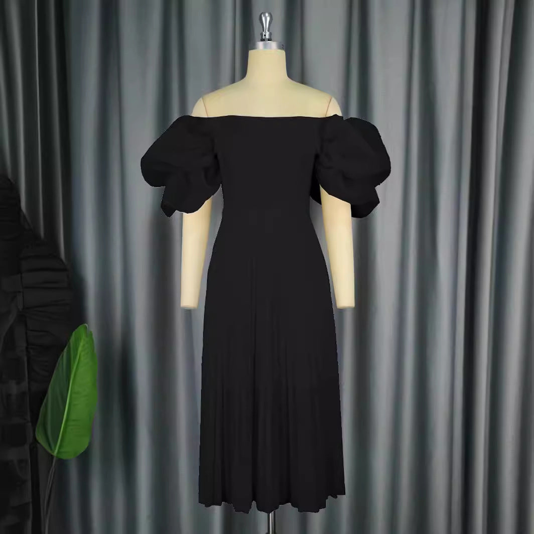 Damen Elegantes Kleid mit voluminösen Puffärmeln und schwingendem Rock R&B