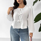 Damen Bluse mit romantischen Rüschendetails und Schleifen R&B