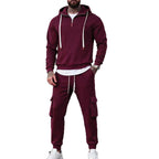 Herren nan lässiger Fleece-Jogginganzug mit halbem Reißverschluss und Cargo-Taschen R&B