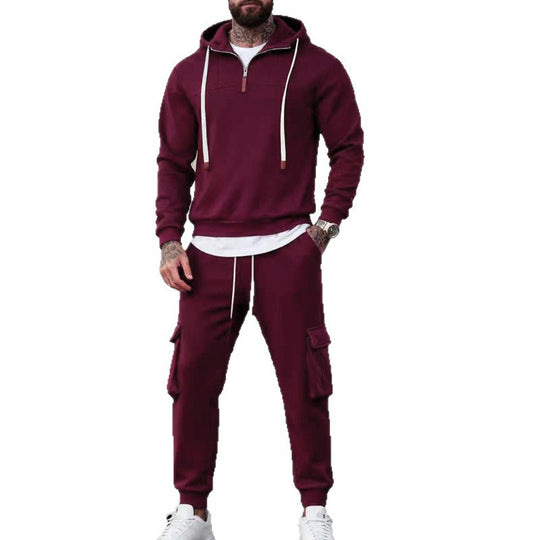Herren nan lässiger Fleece-Jogginganzug mit halbem Reißverschluss und Cargo-Taschen R&B