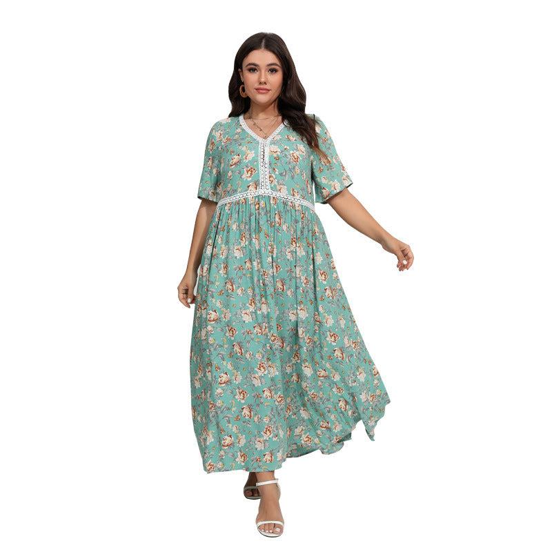 Damen Maxikleid mit floralem Design und V-Ausschnitt R&B