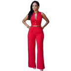 Damen Eleganter Jumpsuit mit Gürtel und Knopfdetail R&B
