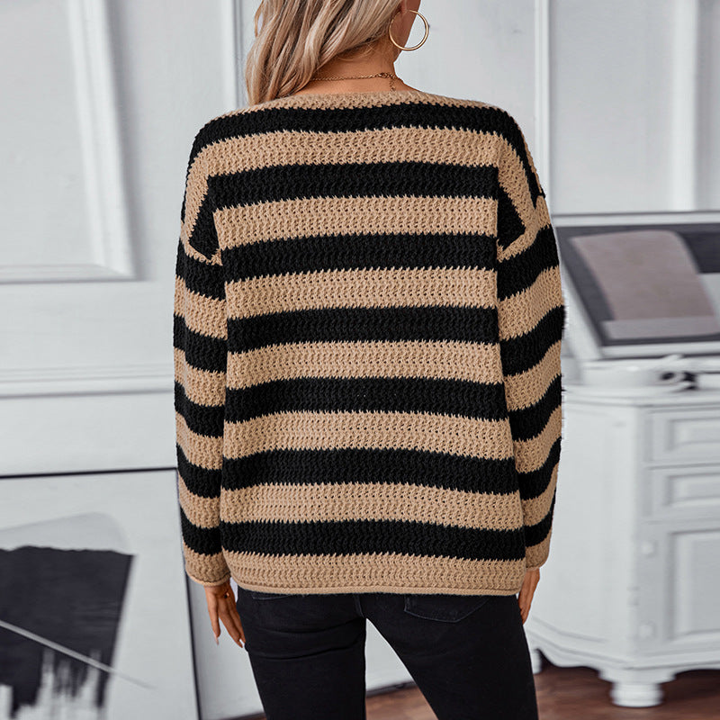 Damen lockerer Strickpullover im maritimen Streifendesign R&B