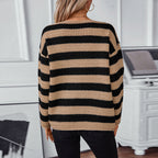 Damen lockerer Strickpullover im maritimen Streifendesign