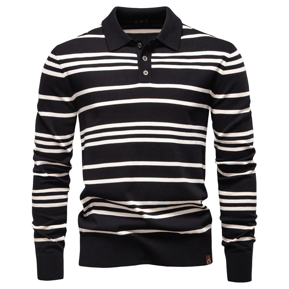 Herren Polo-Pullover mit modischem Streifenmuster und leichter Struktur R&B