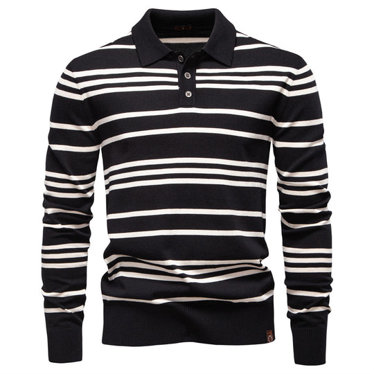 Herren Polo-Pullover mit modischem Streifenmuster und leichter Struktur R&B
