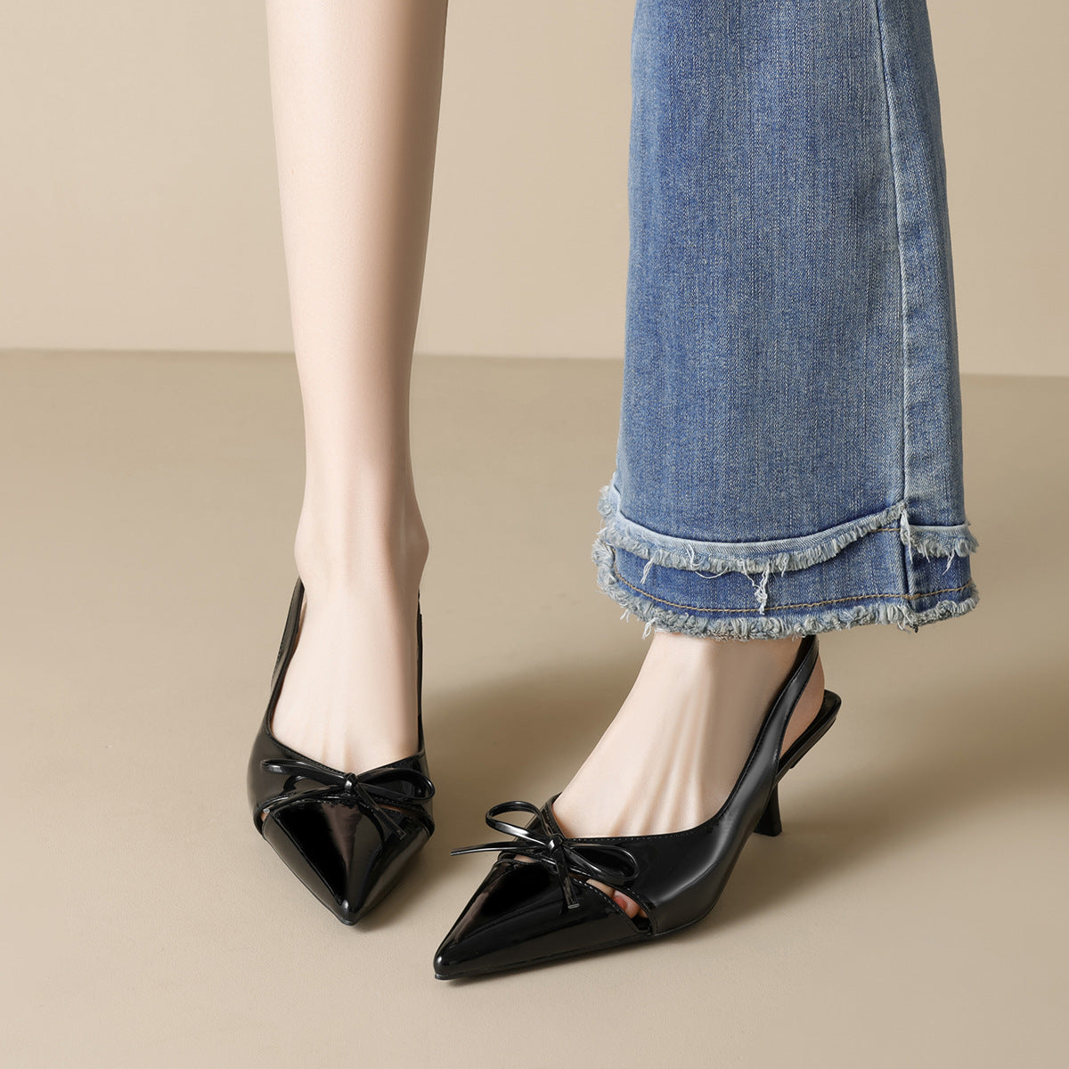Damen Slingback-Pumps mit modischem Schleifendesign und elegantem Lackfinish