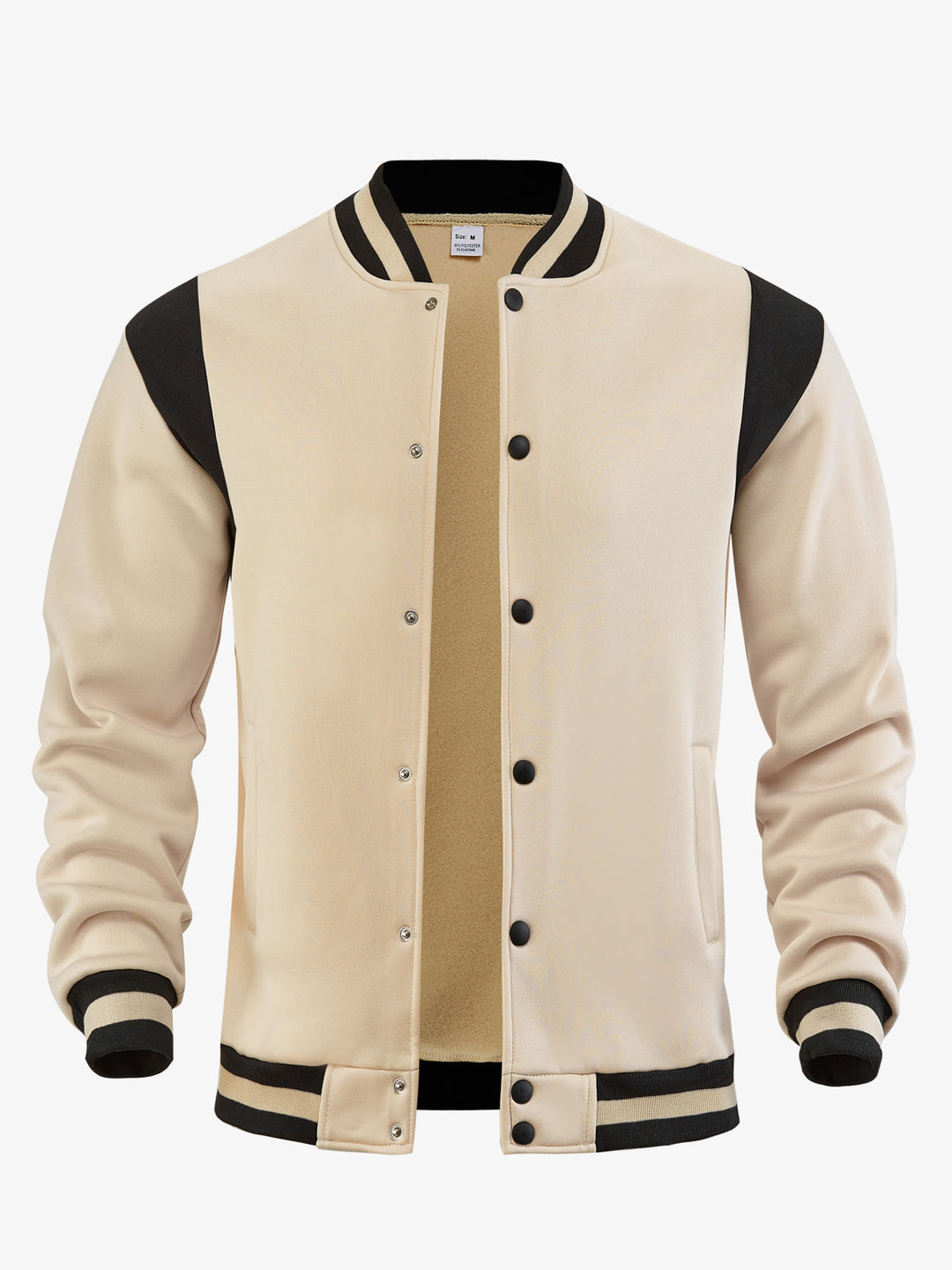 Herren nan legere Baseballjacke in Sweatqualität mit Druckknopfleiste geripptem Kragen und kontrastierendem Schulterbesatz R&B