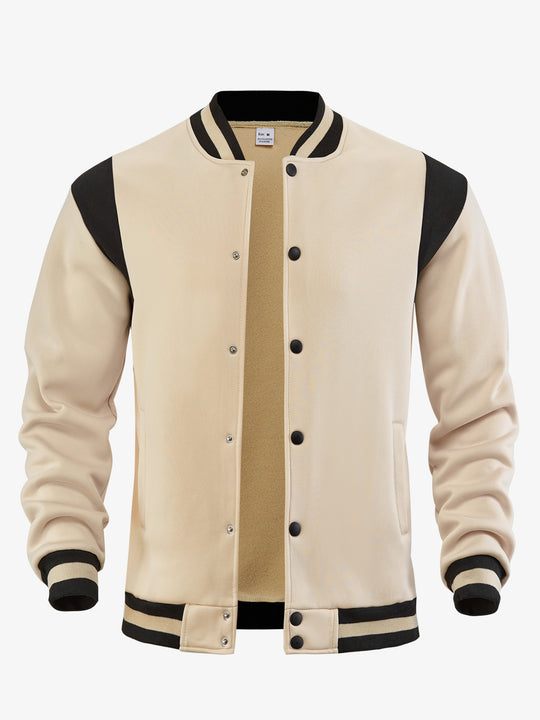 Herren nan legere Baseballjacke in Sweatqualität mit Druckknopfleiste geripptem Kragen und kontrastierendem Schulterbesatz R&B