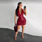 Damen Elegantes Bodycon-Kleid mit Spitzendetails und tiefem V-Ausschnitt R&B