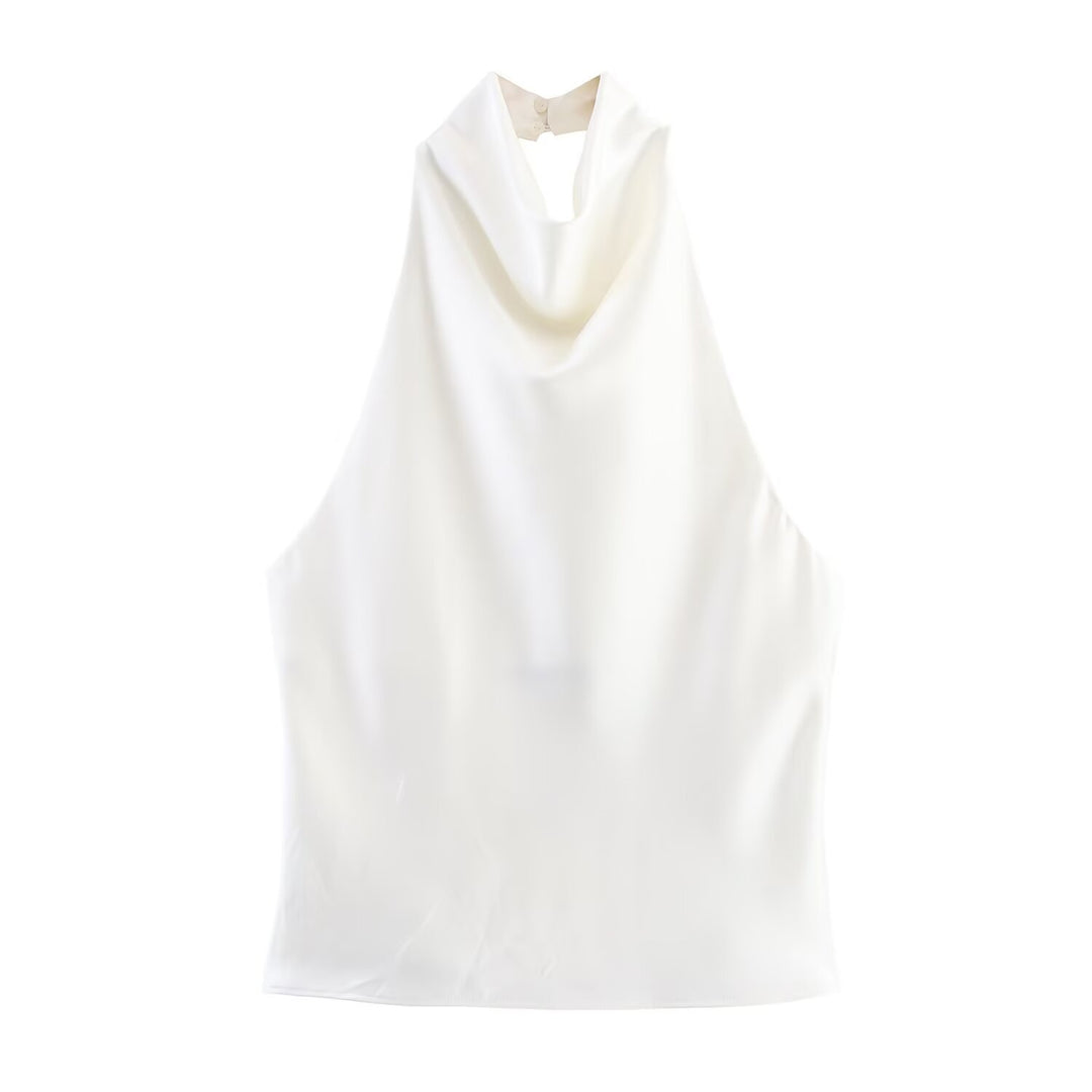 Damen elegantes Haltertop mit fließendem Schnitt und dekorativen Details R&B