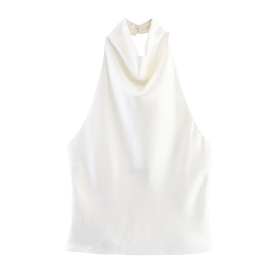Damen elegantes Haltertop mit fließendem Schnitt und dekorativen Details R&B