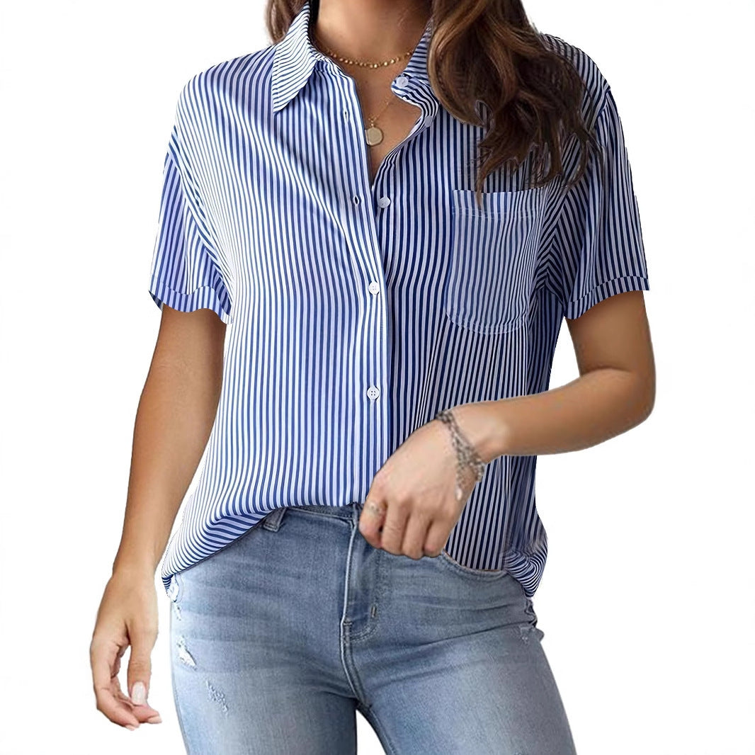 Damen Kurzarmbluse mit elegantem Streifenmuster und bequemen Schnitt R&B