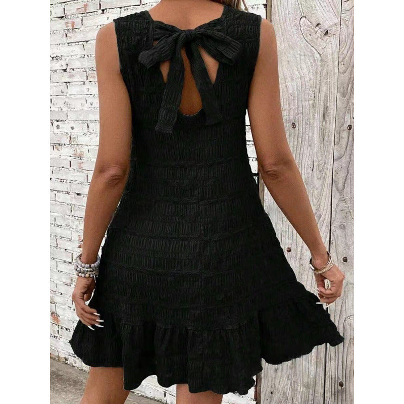 Damen lässiges Sommerkleid mit Rüschensaum und strukturiertem Stoff R&B