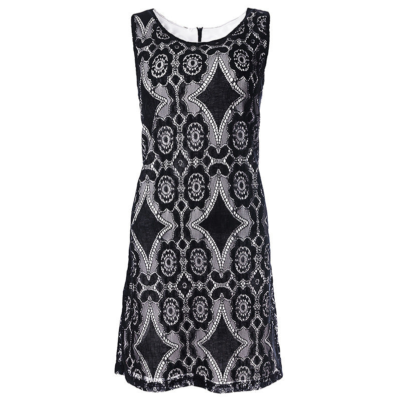 Damen Spitzenkleid mit floralen Mustern und Schlüsselloch-Ausschnitt R&B