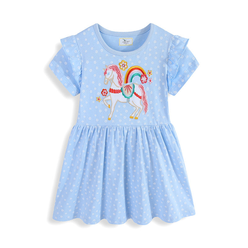 Mädchen Sommerkleid mit niedlichem Einhornmotiv und Rüschendetails R&B