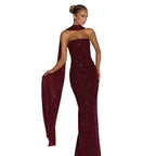 Damen elegantes Abendkleid mit schimmernden Pailletten und schulterfreiem Design EB