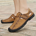 Herren Bequeme Leder-Sandalen mit verstellbarem Klettverschluss R&B