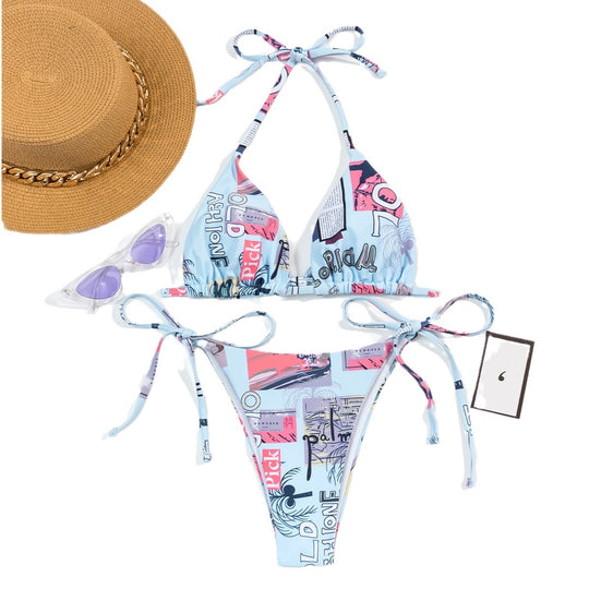 Damen verstellbarer Triangel-Bikini mit modischem Druck R&B