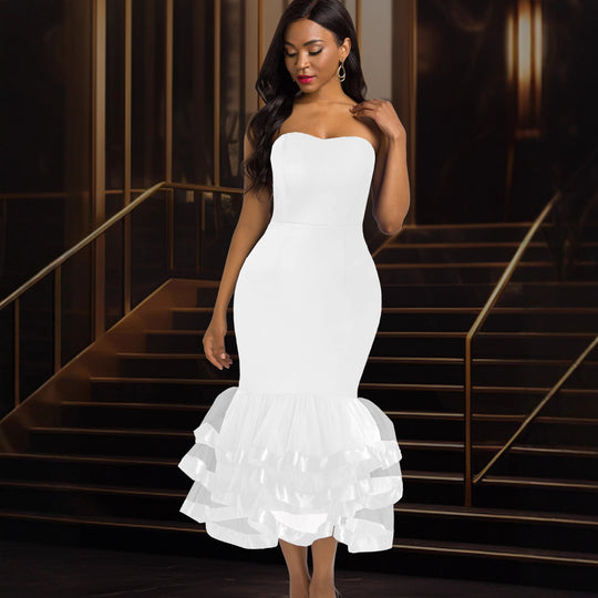 Damen Figurbetontes Abendkleid mit voluminösem Rüschen-Saum R&B