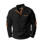 Herren nan strukturierter Strickpullover mit Stehkragen, Knopfleiste und Ellenbogenpatches R&B