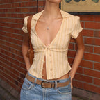 Damen Kurzarm Bluse mit Rüschendetails und V-Ausschnitt R&B