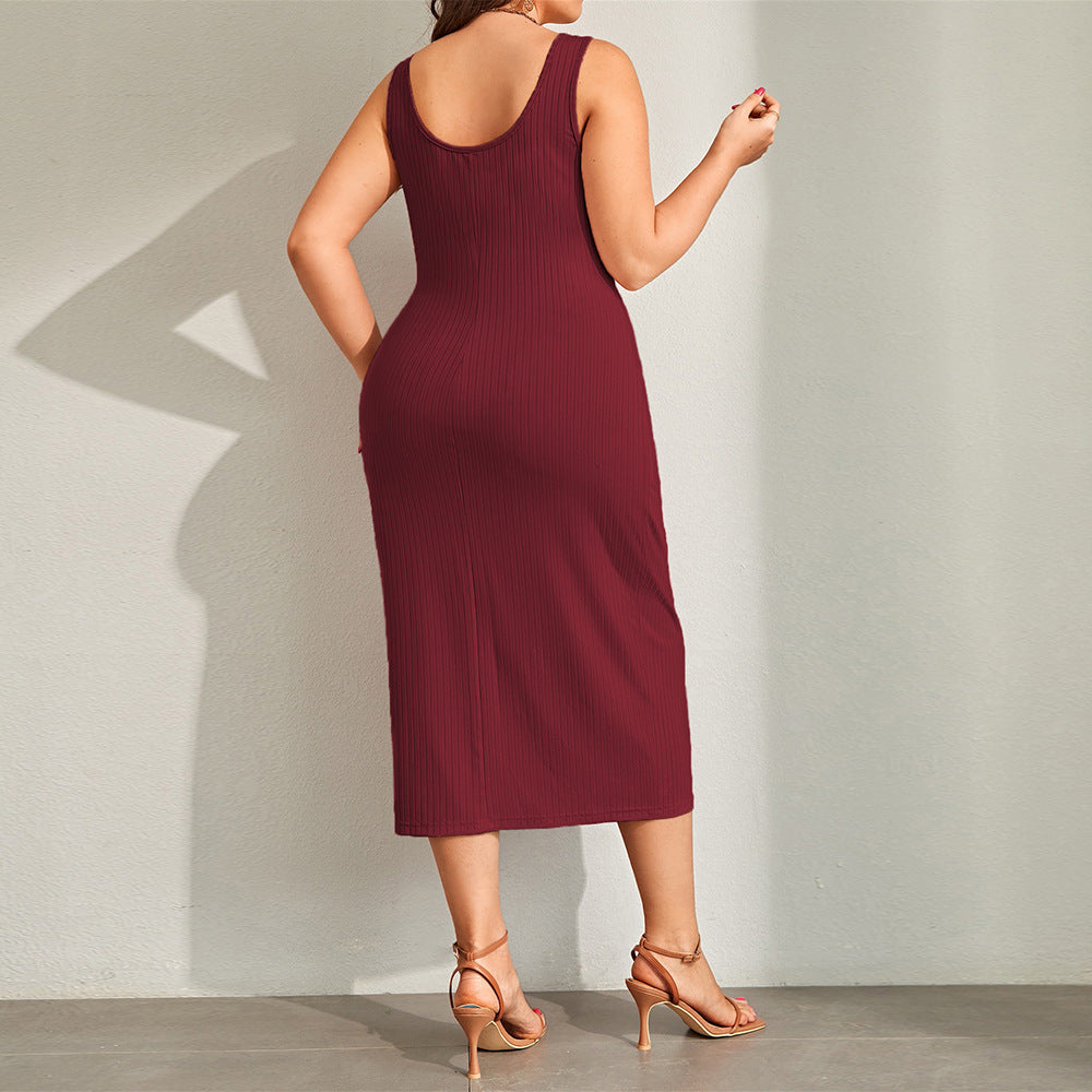 Damen figurbetontes Midi-Kleid mit Knopfdetails und raffiniertem Rippdesign R&B
