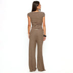 Damen Kurzarm Oberteil im Streifenlook mit Knopfdetails R&B