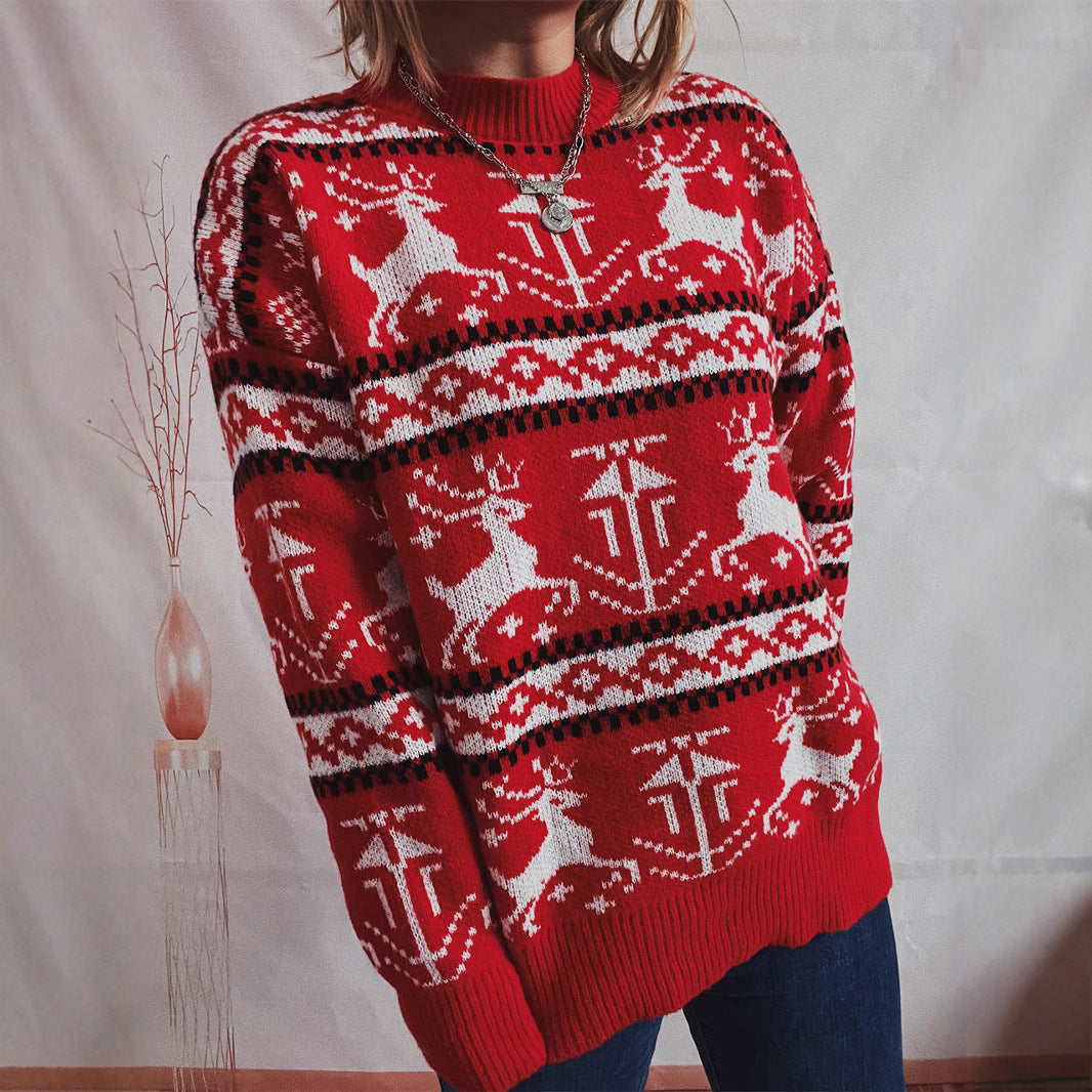 Damen Weihnachts-Pullover im festlichen Norwegermuster mit Rundhalsausschnitt R&B