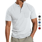 Herren Kurzarm-Henley-T-Shirt mit praktischer Brusttasche R&B