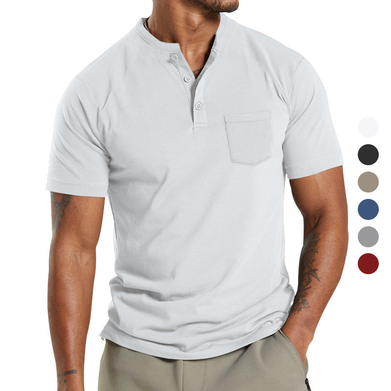 Herren Kurzarm-Henley-T-Shirt mit praktischer Brusttasche R&B