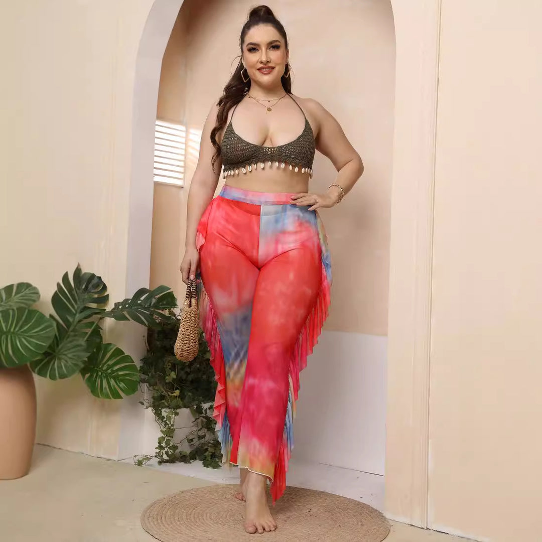 Damen elegante und luftige Strandhose mit Rüschendetails R&B