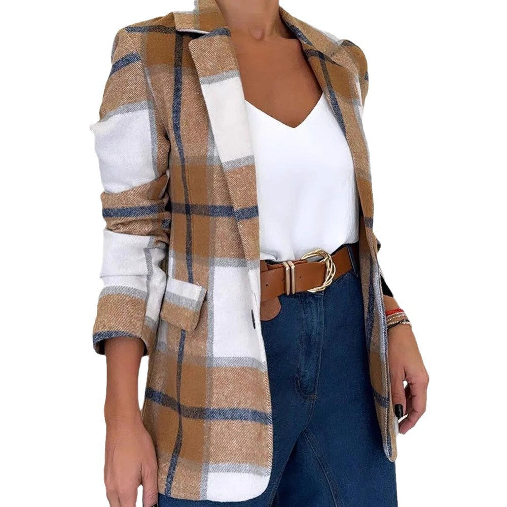 Damen Kariertes Blazerjacke aus weichem Material mit eleganten Details R&B