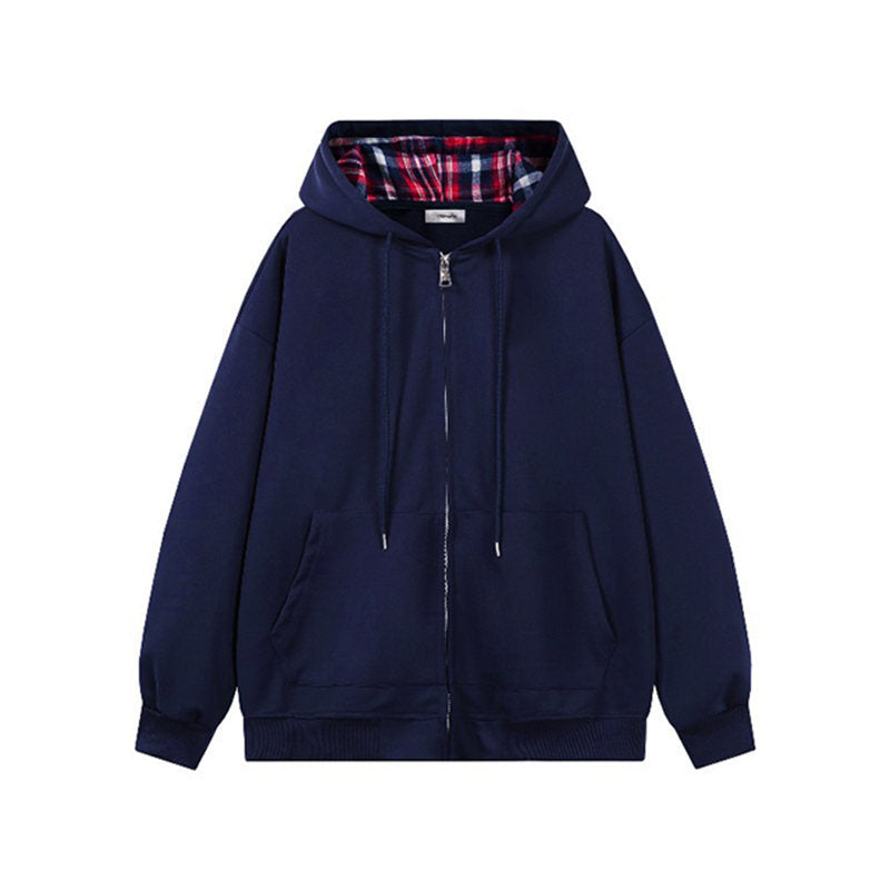 Damen Kapuzenjacke mit karierter Innenverkleidung und elegantem Reißverschluss