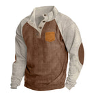 Herren nan geripptes Waffel-Henley-Langarmshirt mit Stehkragen Druckknopfleiste Kontrastärmeln und Brusttasche R&B