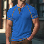 Herren Kurzarm-Henley-Shirt aus atmungsaktivem Strukturmaterial mit dekorativer Knopfleiste R&B