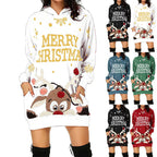 Damen Kapuzenkleid mit niedlichem Rentiermotiv und weihnachtlichem Schriftzug R&B