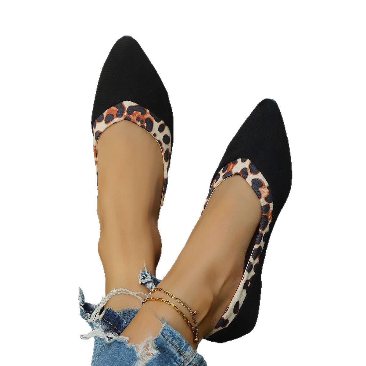 Damen elegante spitze Ballerinas mit Leopardenmuster R&B