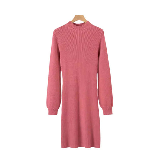 Damen figurbetontes Kleid mit Puffärmeln und Rippenstruktur R&B