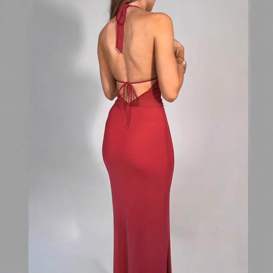 Damen Elegantes Abendkleid mit tiefem V-Ausschnitt und figurbetontem Schnitt R&B